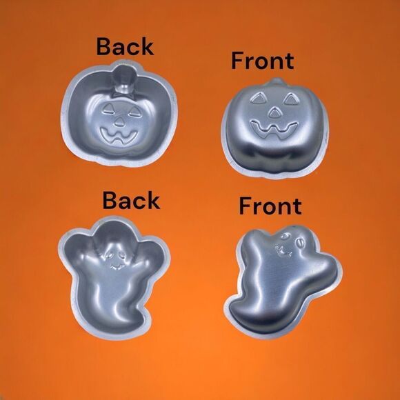 Ghost & Pumpkin Wilton Singles Metal Mini Muffin Loaf Tin Halloween Cake Pan VTG - Picture 1 of 16